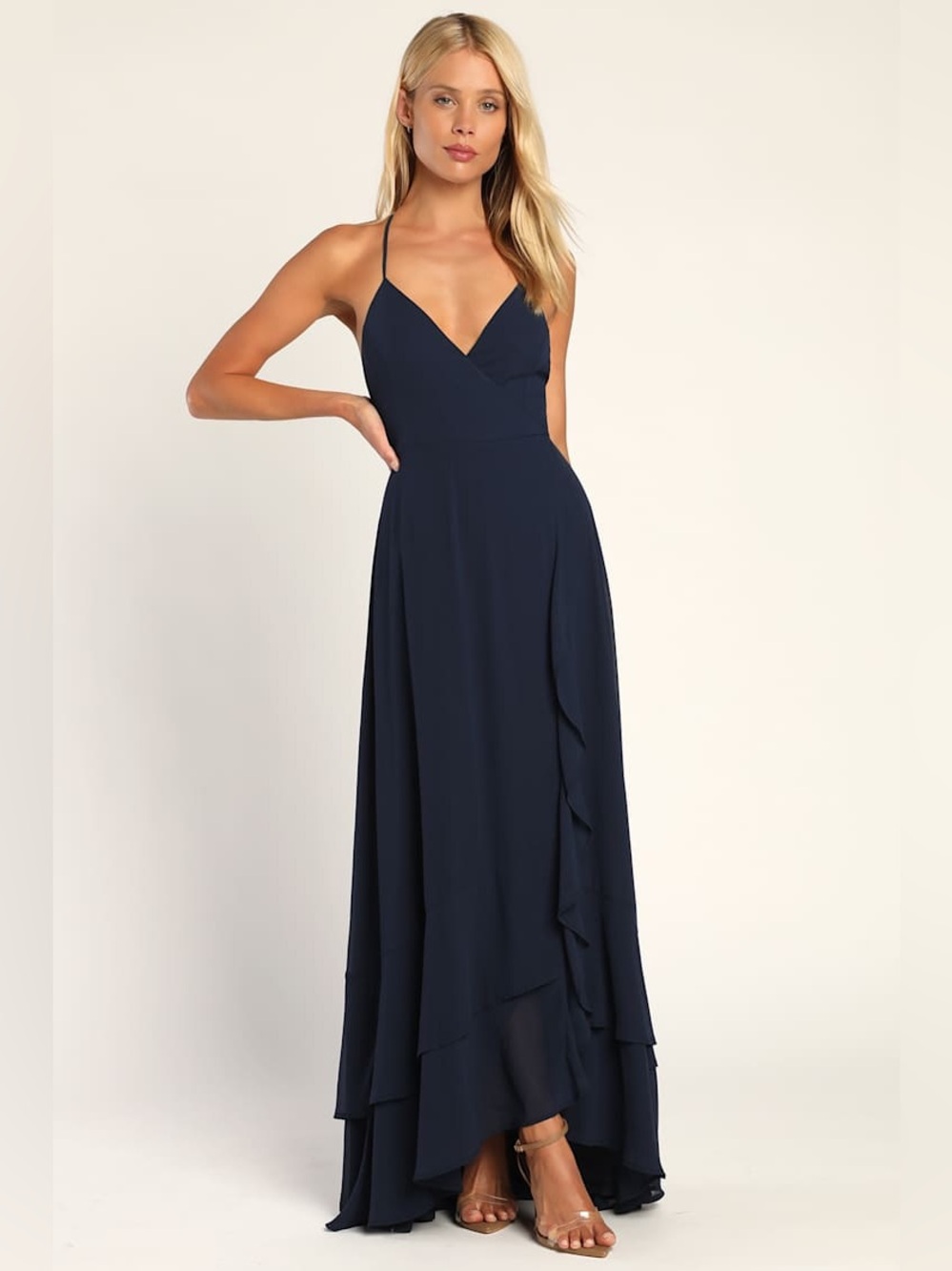 NWT In Love Forever Navy Blue Lace-Up High-Low Maxi Dress Sz XL spaghetti straps